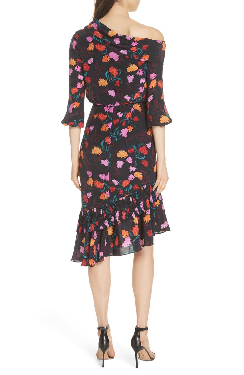 SALONI Lexie Floral Print Silk Off the Shoulder Dress, Alternate, color, 