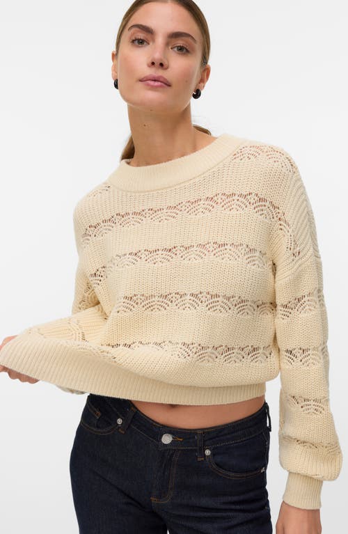 Vero Moda Lona Pointelle Cotton Blend Crop Sweater In Brown