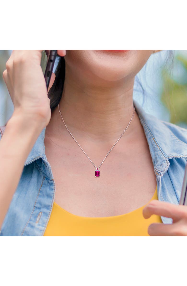 DELMAR Sterling Silver Emerald Cut Pink Topaz & Diamond Pendant Necklace, Alternate, color, Pink
