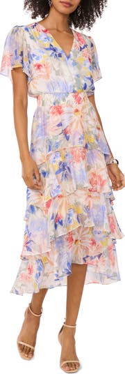 Floral Tiered Chiffon Cocktail Dress