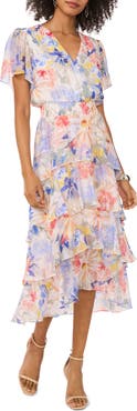 Vince Camuto Floral Tiered Chiffon Cocktail Dress