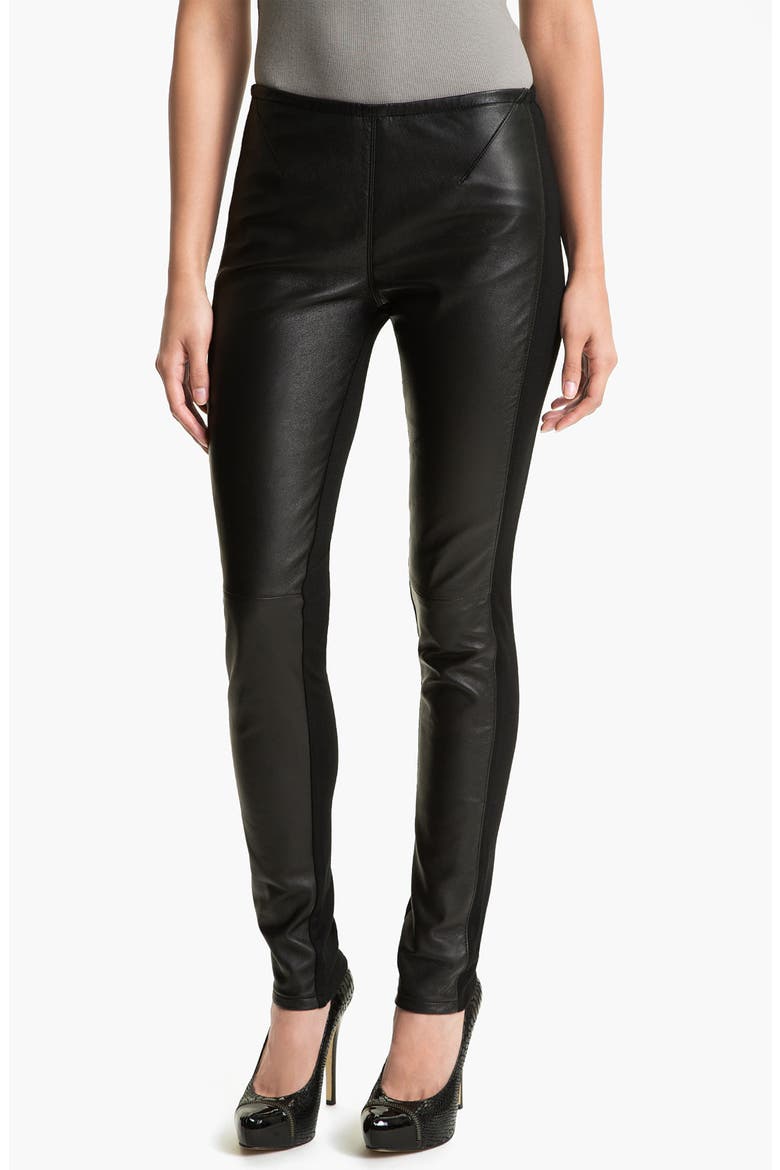 Faux Leather & Knit Leggings, Main, color, RICH BLACK