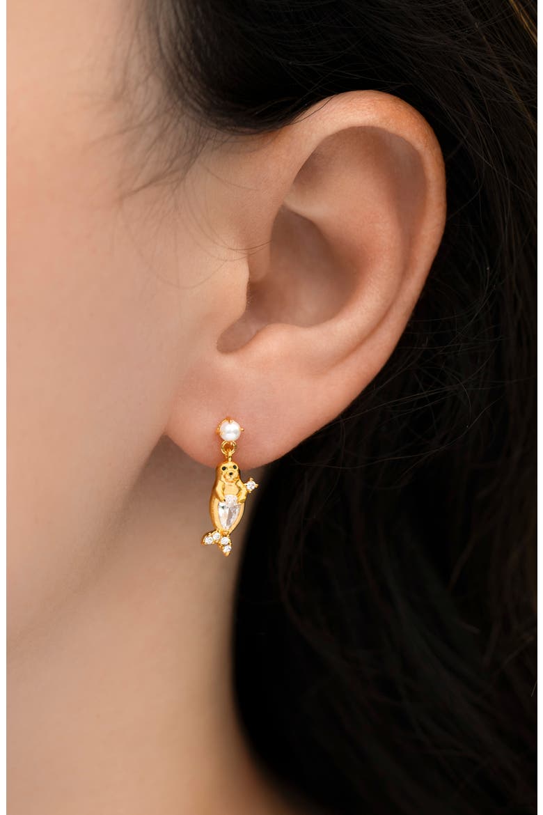 Seal Drop Earrings, Alternate, color, GOLD