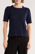 Adrianna Papell Pointelle Stitch Short Sleeve Sweater