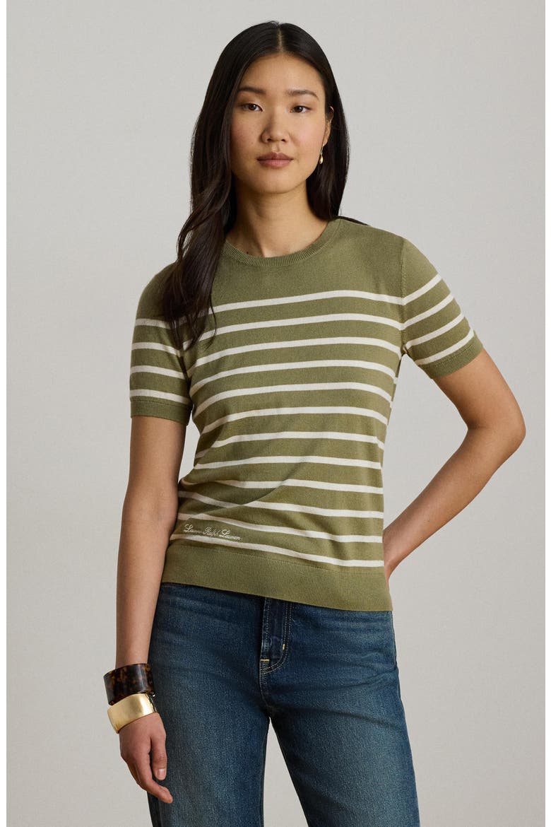 Short Sleeve Cotton Blend Sweater, Alternate, color, MASCARPONE CREAM/ LIGHT AGAVE