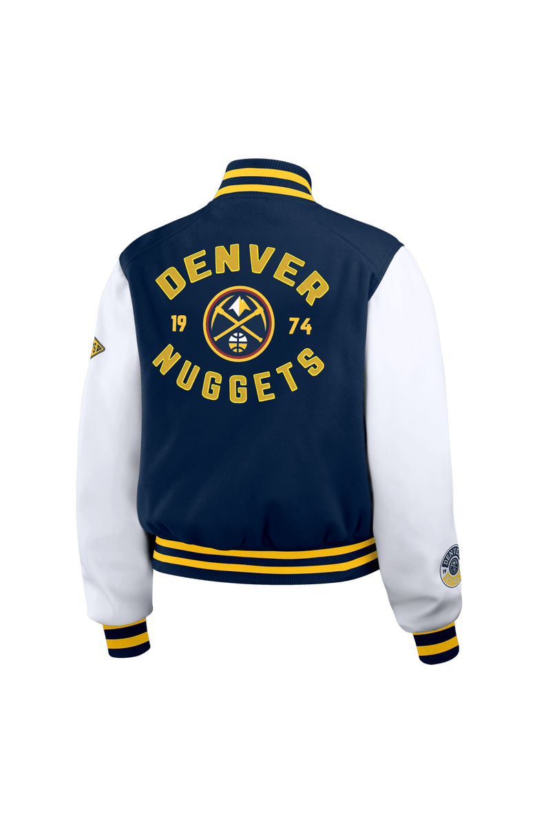 WEAR by Erin Andrews Women's WEAR by Erin Andrews Navy/White Denver Nuggets Cropped Varsity Full-Zip Jacket, Alternate, color,