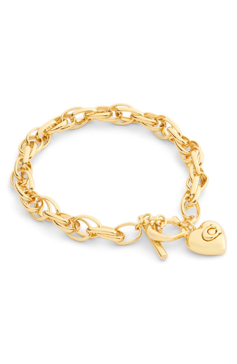 COACH Brushed Link Heart Flex Bracelet, Alternate, color, Gold