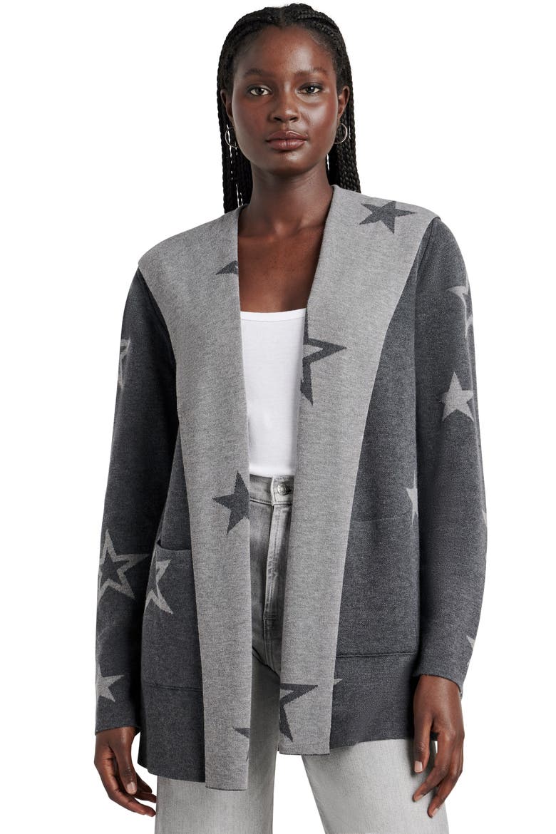 Sydney Star Print Reversible Open Front Hooded Cardigan, Alternate, color, HEATHER SHADOW STARS