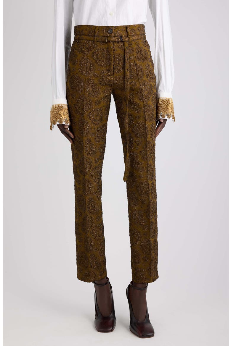Persy Floral Jacquard Ankle Pants, Main, color, KHAKI
