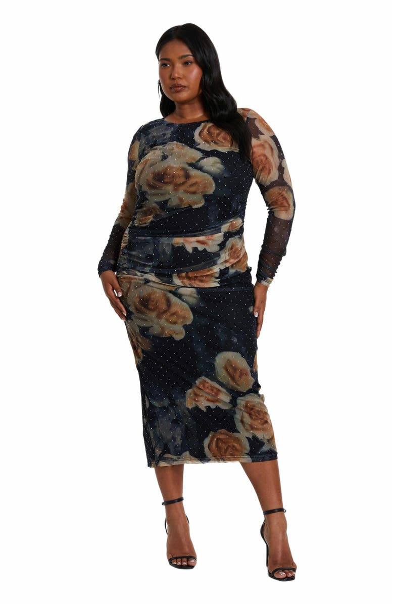 QUIZ Plus Size Floral Mesh Round Neck Maxi Dress, Main, color, 