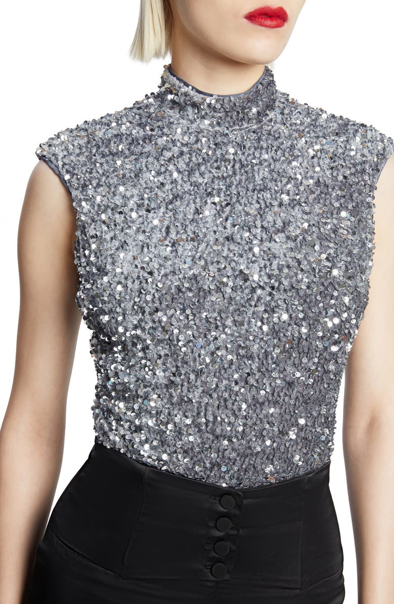 Bardot Kelso Velour Sequin Bodysuit, Alternate, color,