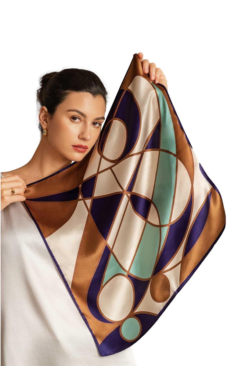 SILKSILKY Pure silk colored square scarf, Alternate, color, Brown