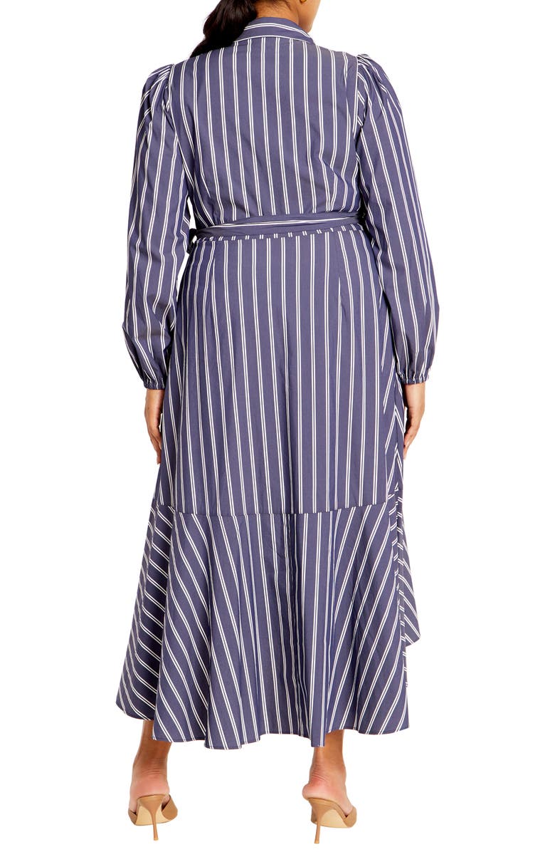 City Chic Selena Long Sleeve Cotton Blend Wrap Dress, Alternate, color, Navy