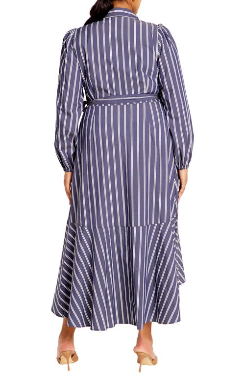 City Chic Brynn Stripe Faux Wrap High Low Dress In Blue