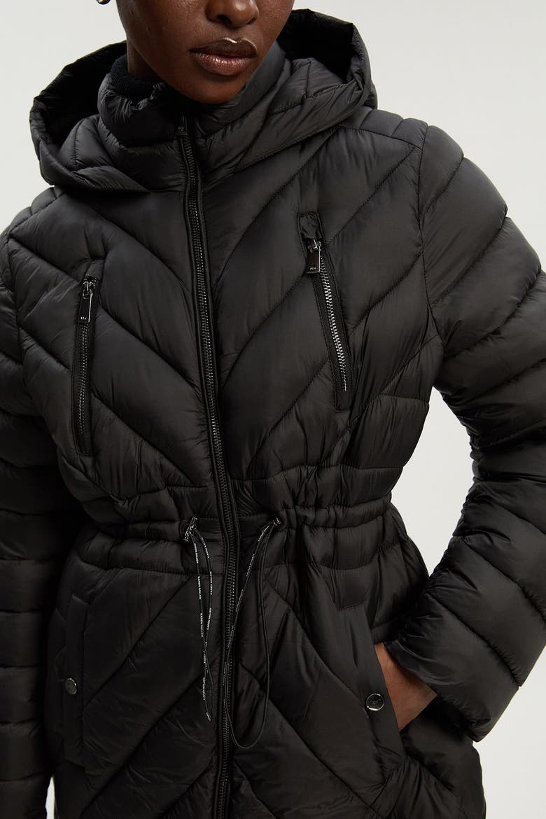 Petite Packable Knee Length Coat, Alternate, color, Black