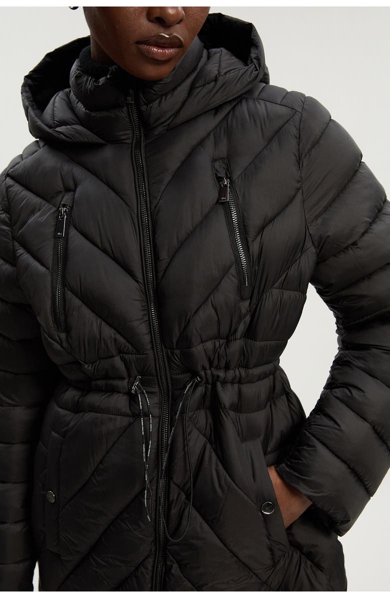 Karen Millen Petite Packable Knee Length Coat, Alternate, color, Black