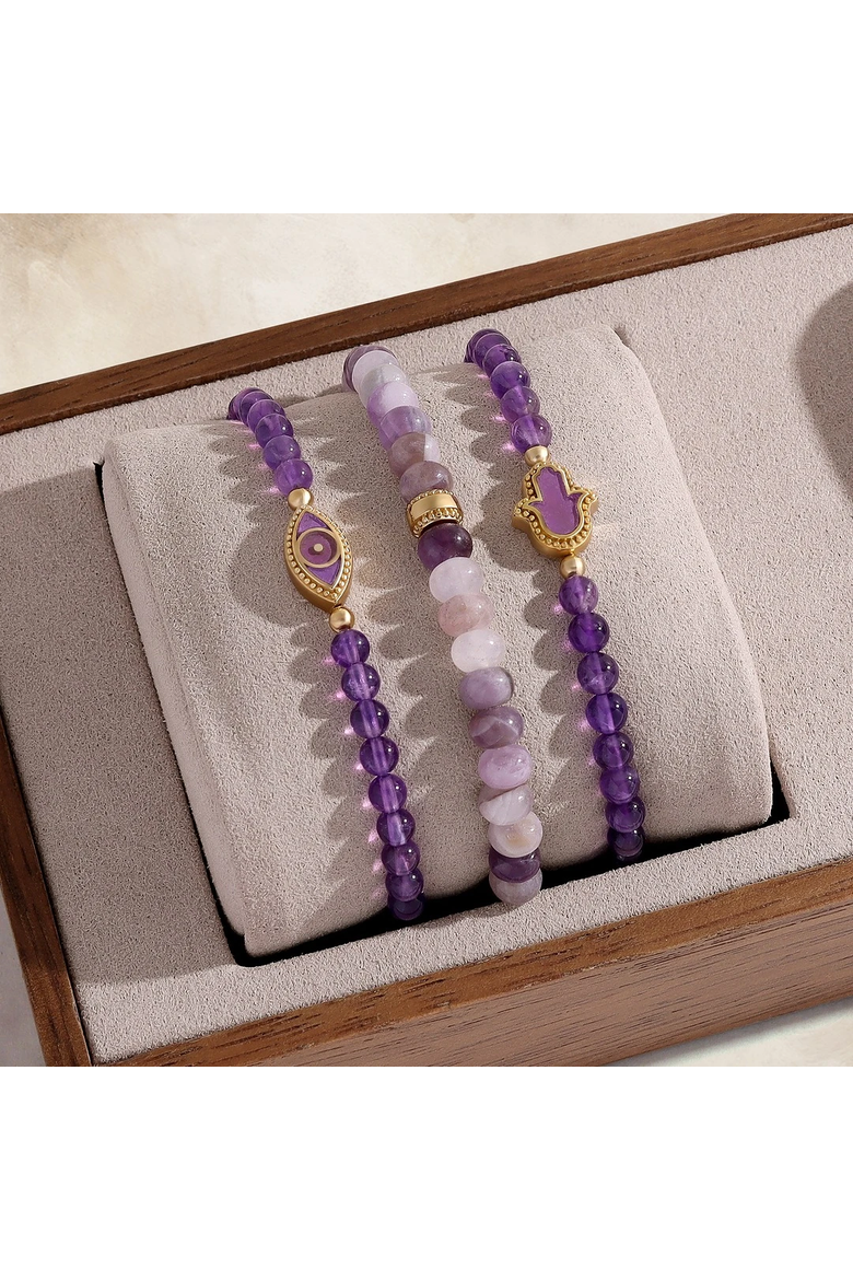 Amethyst Gold Plated Women's Beaded Bracelet - Calm Spirit, Alternate, color, Purple/Gold