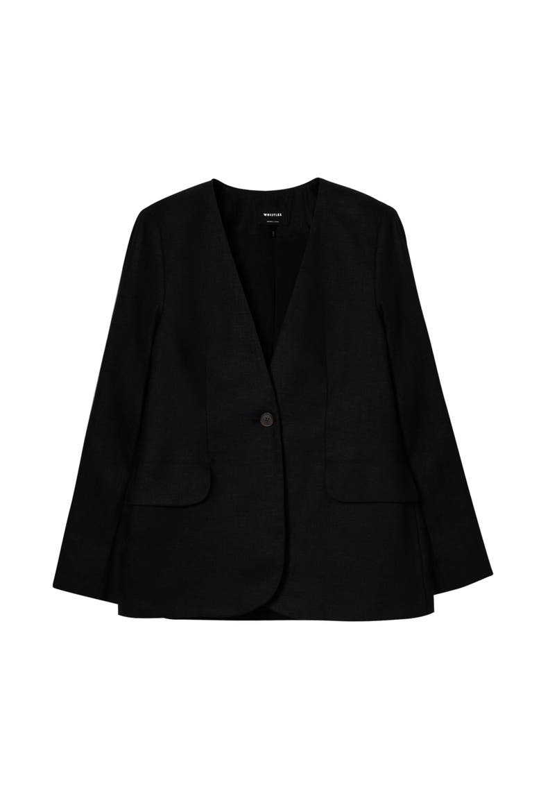 Collarless Linen Blazer, Alternate, color, Black