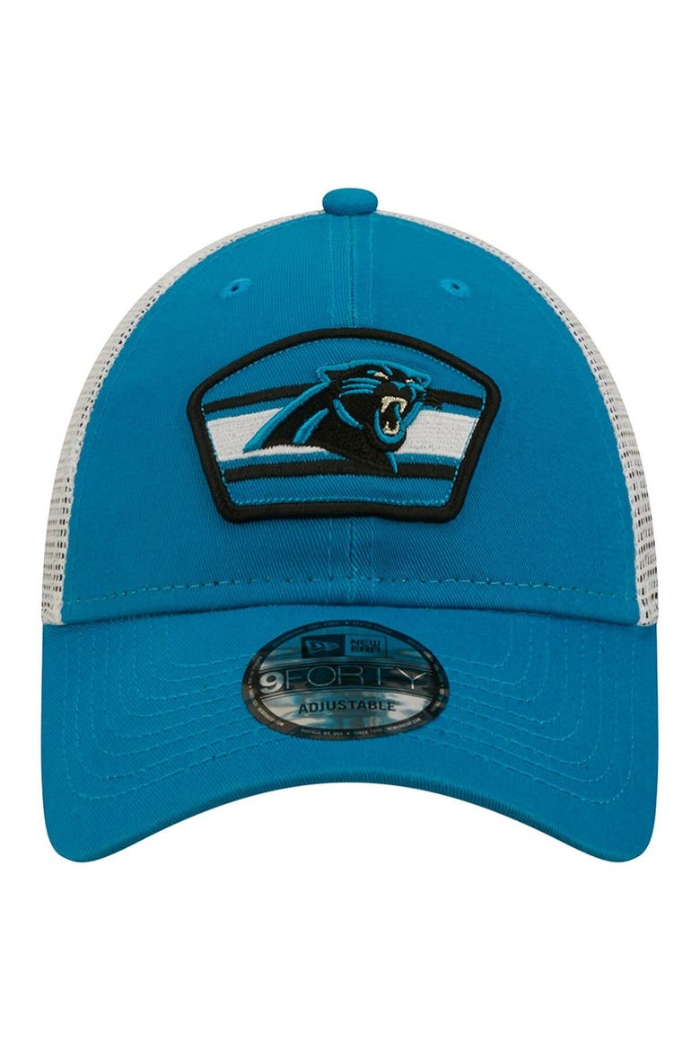 Men's New Era Blue/White Carolina Panthers Logo Patch Trucker 9FORTY Snapback Hat, Alternate, color, Blue