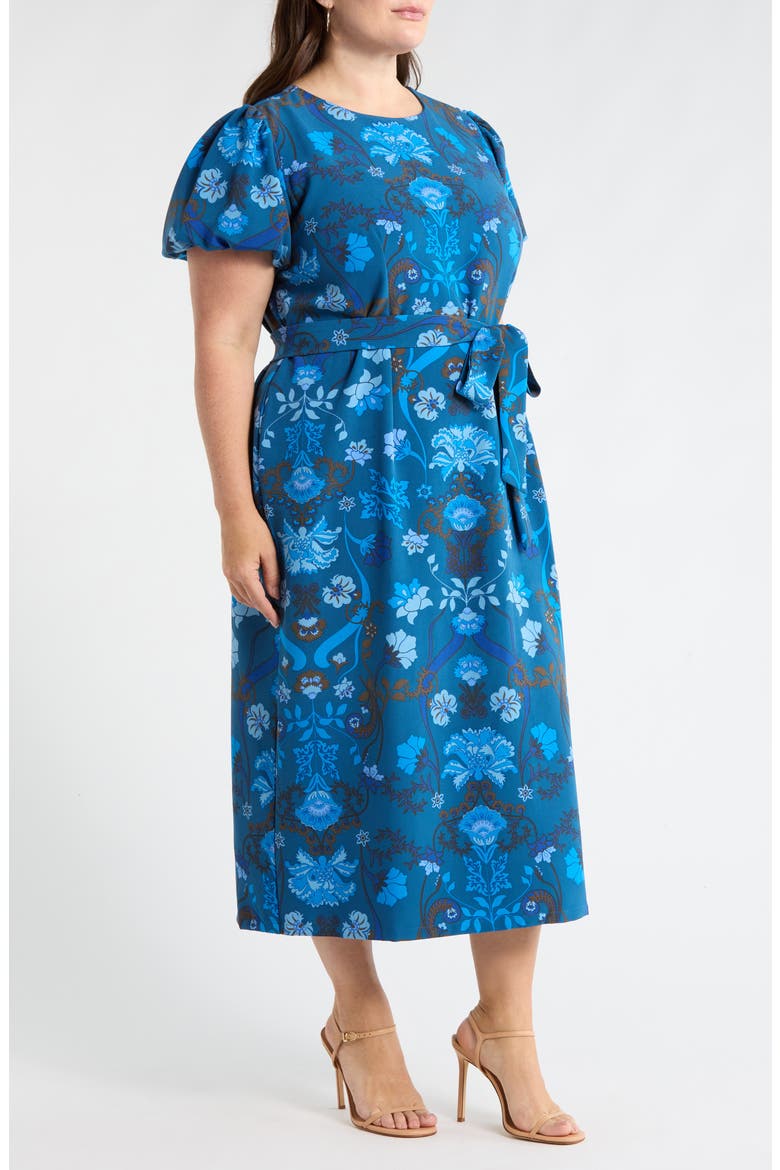 Palmate Floral Senidy Puff Sleeve Maxi Dress, Alternate, color, TEAL-BLUE