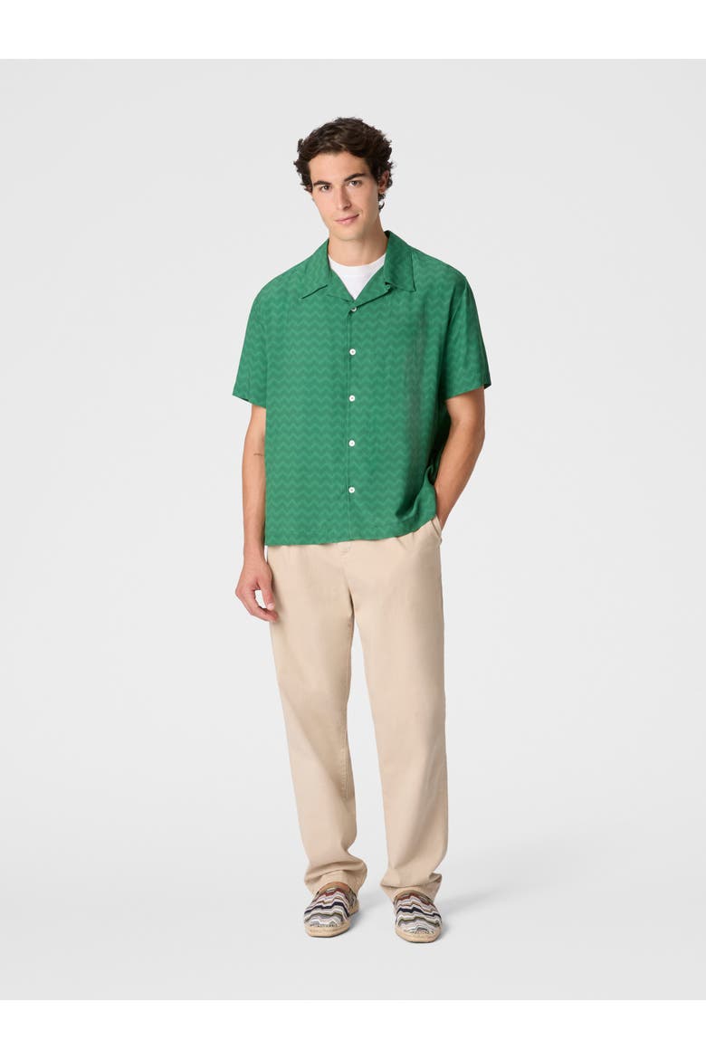 Bowling Shirt In Viscose With Tone-on-tone Zigzag Print, Alternate, color, Green