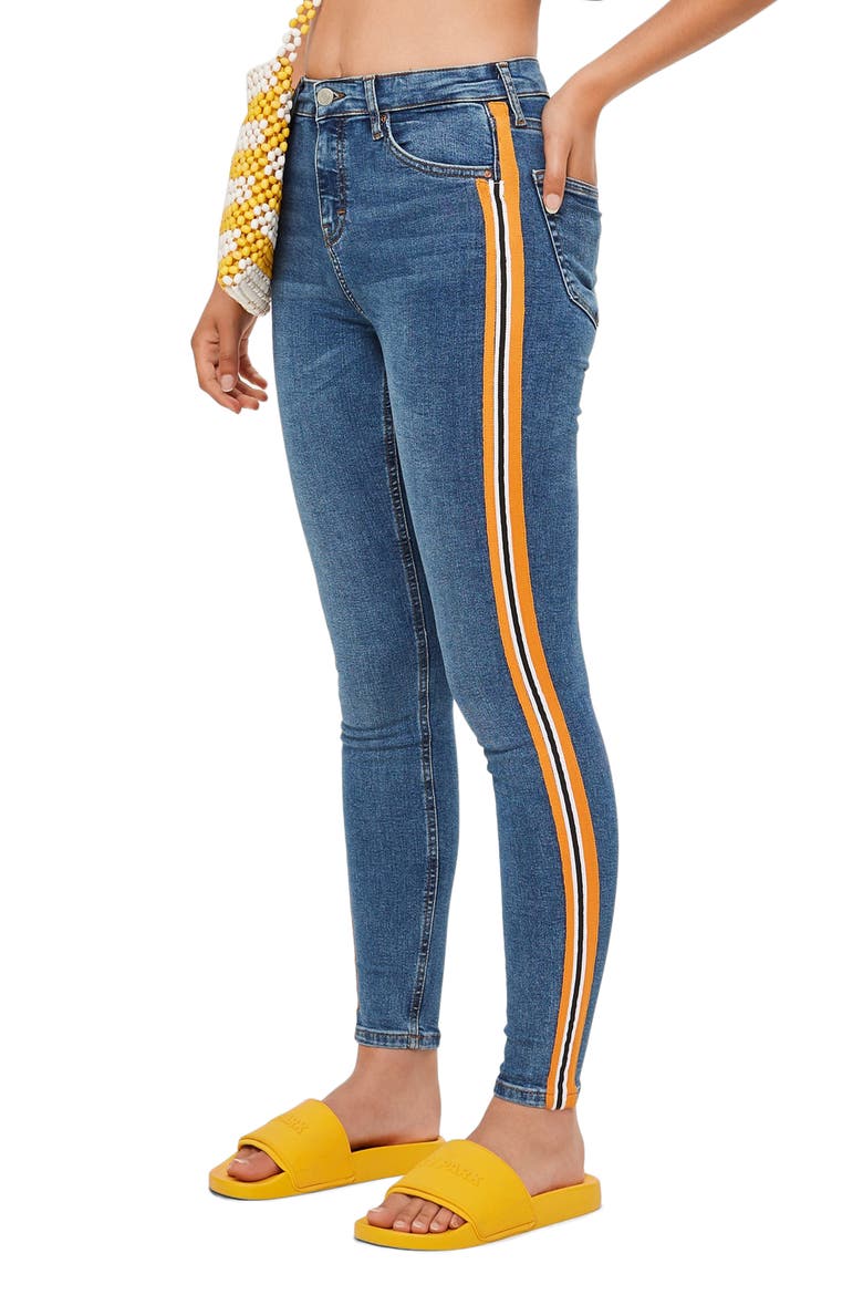 MOTO Jamie Side Stripe Jeans, Main, color, INDIGO