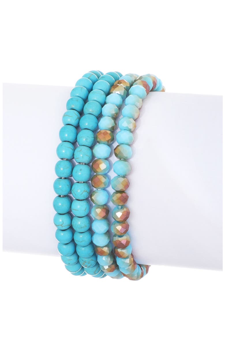 Set of 4 Reconstituted Turquoise & Crystal Beaded Stretch Bracelets, Alternate, color, BLUE