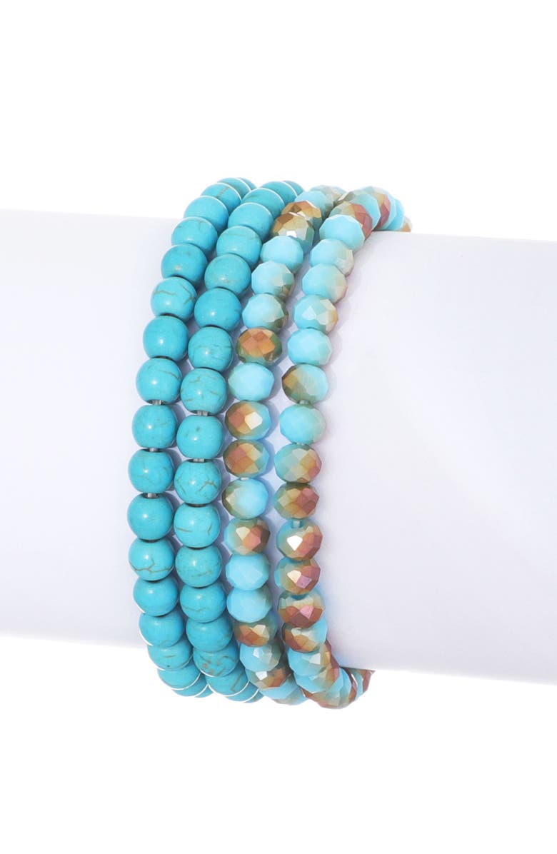 Adornia Set of 4 Reconstituted Turquoise & Crystal Beaded Stretch Bracelets, Alternate, color, Blue