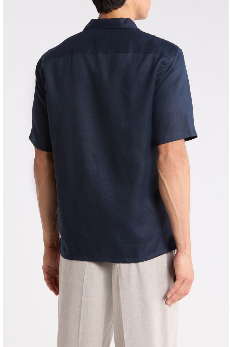 Daze Short Sleeve Linen Button-Up Shirt, Alternate, color, BALTIC