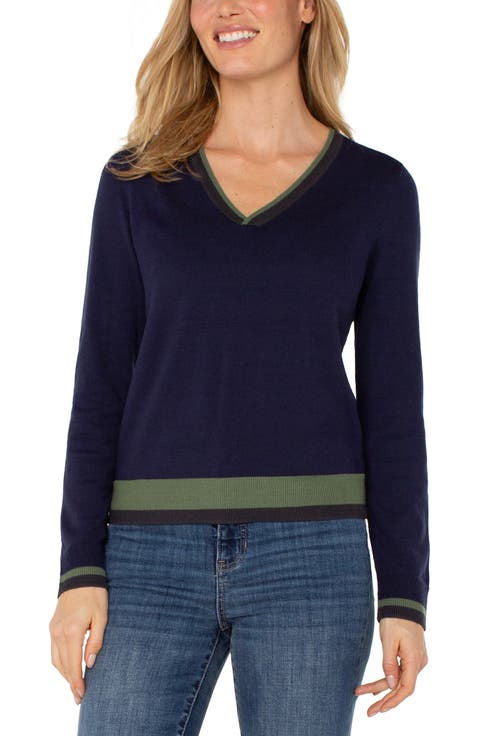 Contrast Trim V-Neck Sweater