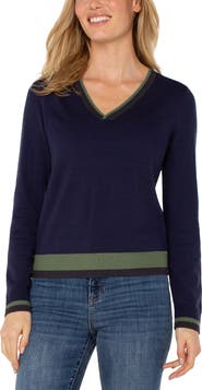 Liverpool Los Angeles Contrast Trim V-Neck Sweater