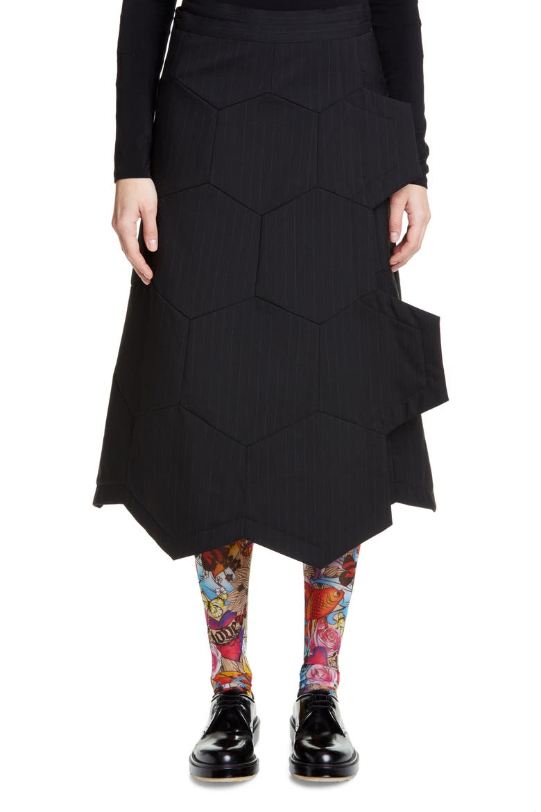Honeycomb Pinstripe Wool Wrap Skirt, Main, color, BLACK