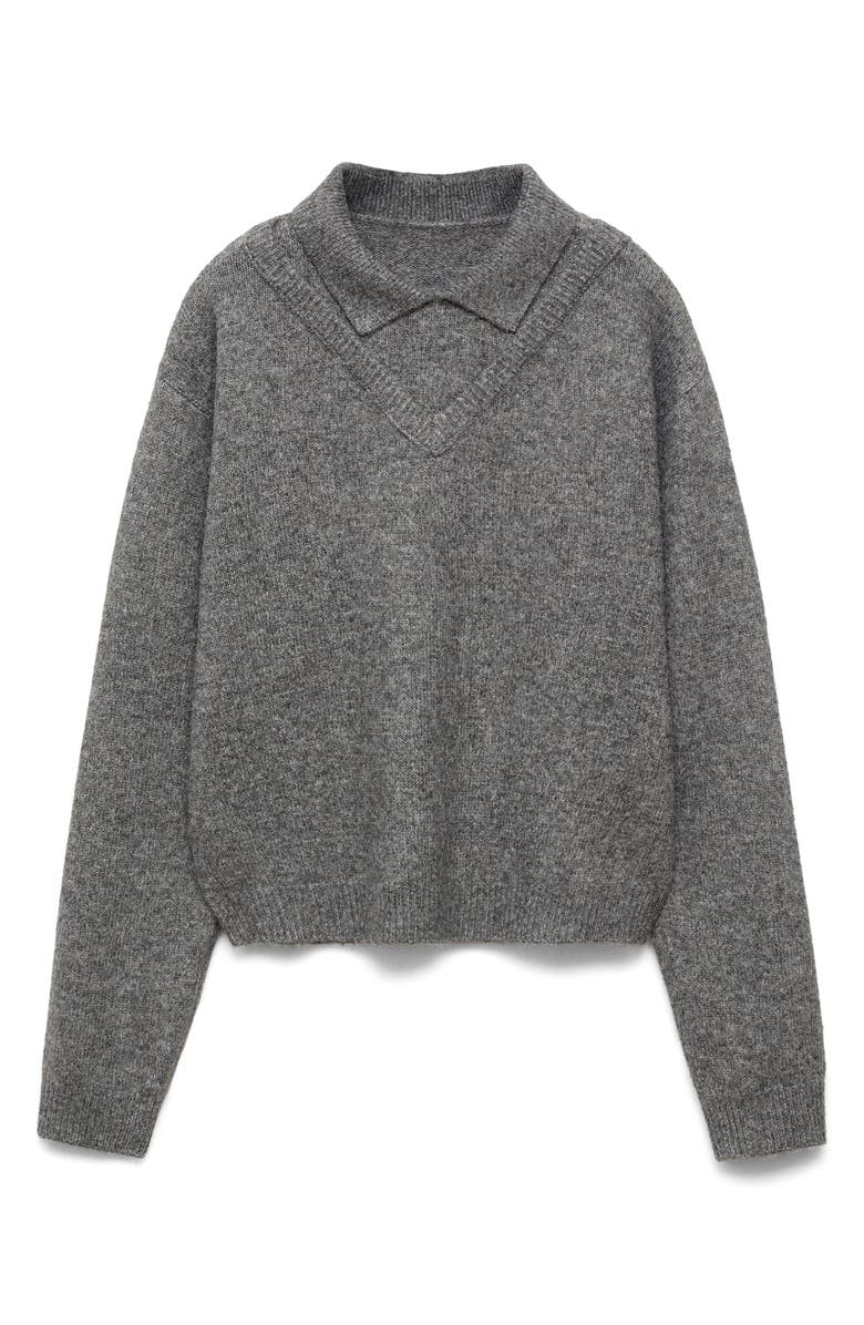 MANGO Combined Shirt Collar Sweater, Alternate, color, 