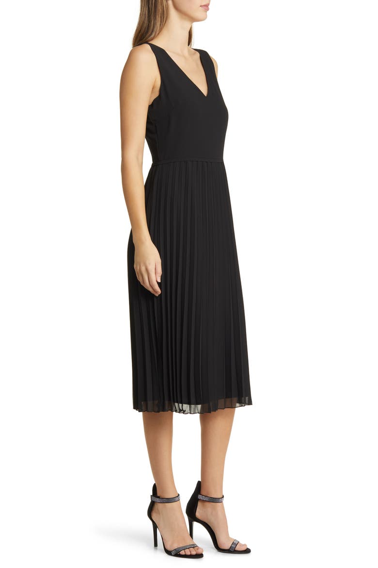 V-Neck Accordion Pleat Dress, Alternate, color, BLACK