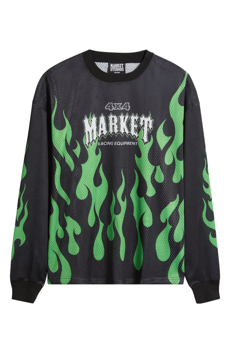 MARKET Toxic Flames Long Sleeve Mesh T-Shirt, Alternate, color, Black/ Green
