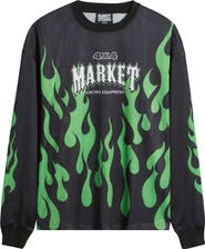 MARKET Toxic Flames Long Sleeve Mesh T-Shirt