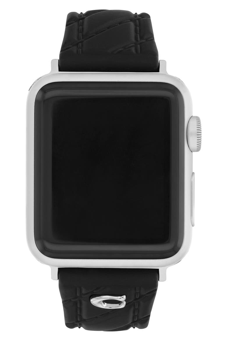 Quilted Silicone 38mm Apple Watch® Watchband, Alternate, color, BLACK