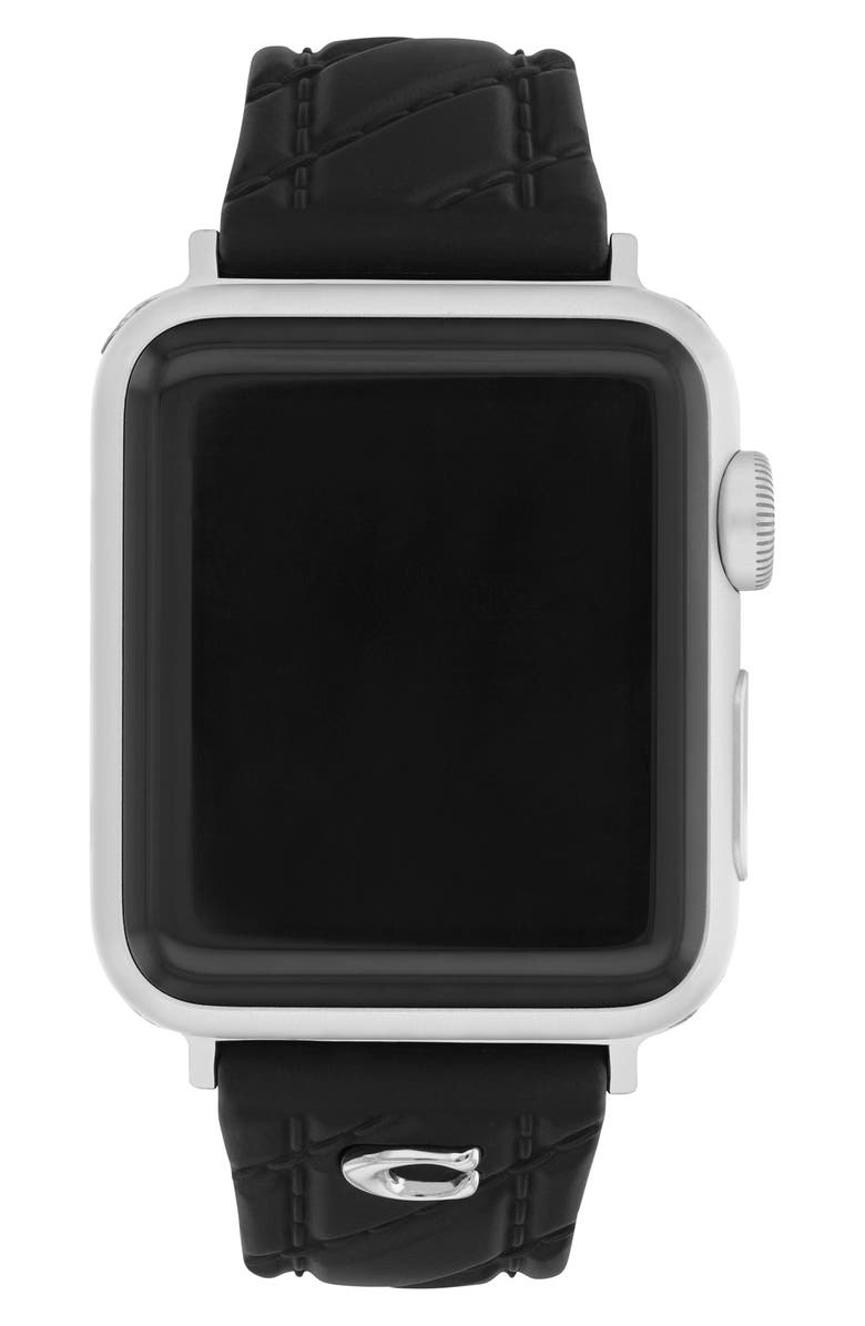 COACH Quilted Silicone 38mm Apple Watch<sup>®</sup> Watchband, Alternate, color, Black