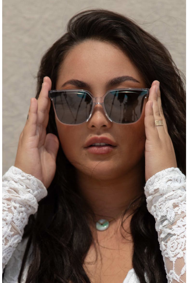 Malia 55mm Low Nose Bridge Wide Width Square Sunglasses, Alternate, color, SMOKE / GRAY LENSES