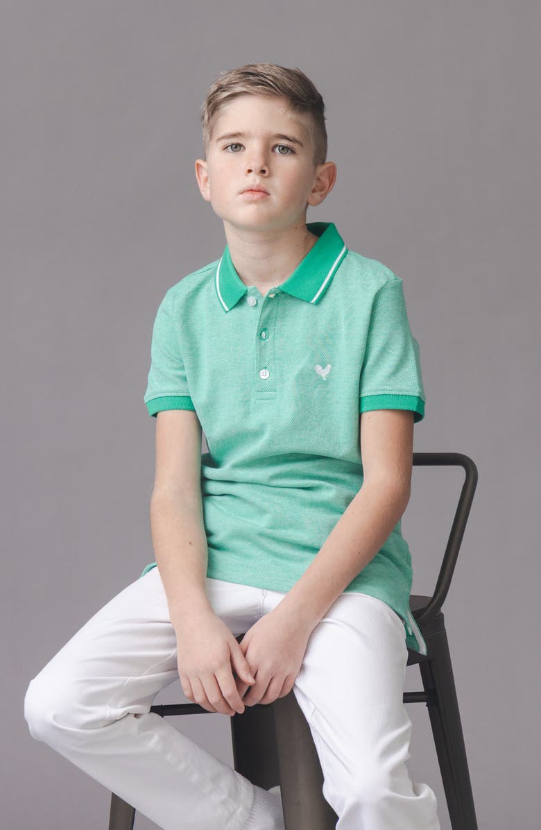 Hope & Henry Kids' Organic Short Sleeve Knit Pique Polo Shirt, Alternate, color, Kelly Green