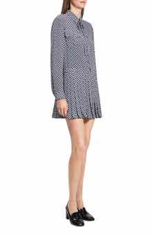 Theory Tie Neck Long Sleeve Mini Shirtdress