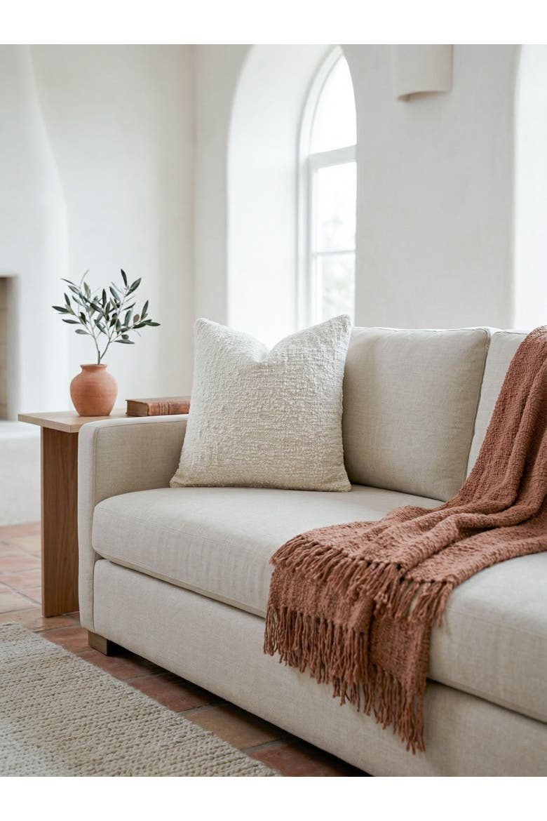Cozy Cotton Boucle Pillow with Down Insert, Alternate, color, Ivory