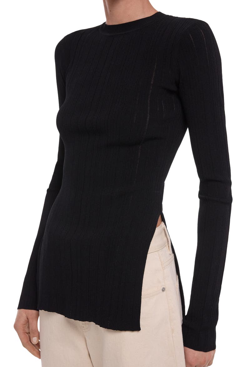 Slit Rib Knit Top, Alternate, color, BLACK