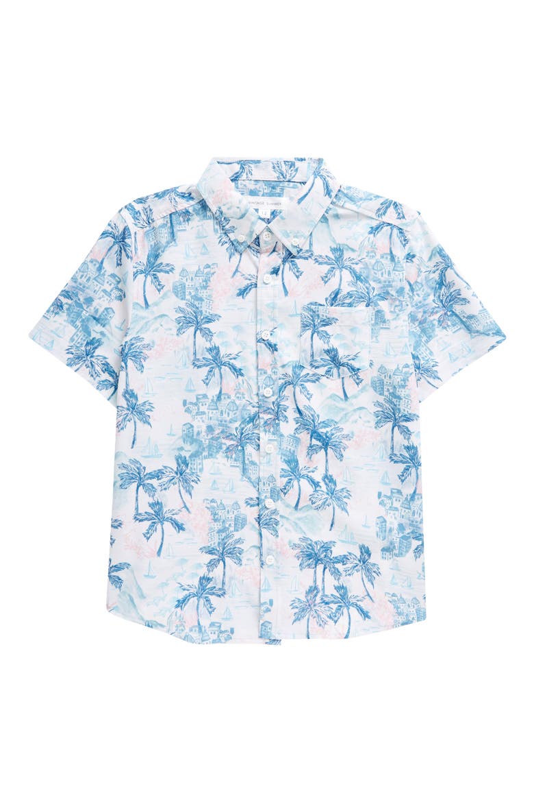 Kids' Short Sleeve Stretch Button-Down Shirt, Main, color, TEAL