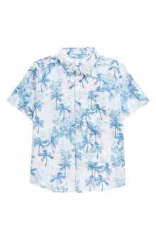 Vintage Summer Kids' Short Sleeve Stretch Button-Down Shirt