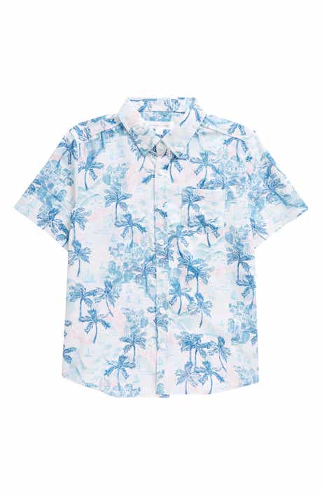 Vintage Summer Kids' Short Sleeve Stretch Button-Down Shirt