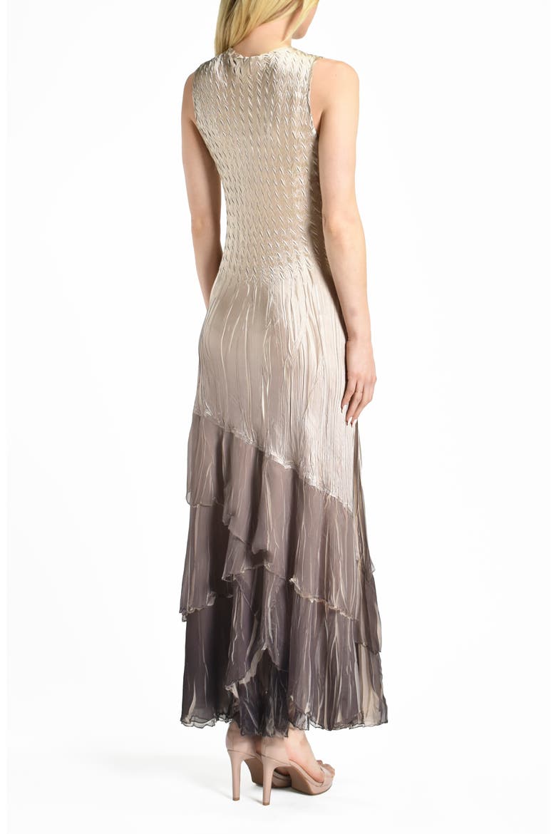 Tiered Ruffle Chiffon & Charmeuse Gown with Scarf, Alternate, color, BEACH CAFE OMBRE