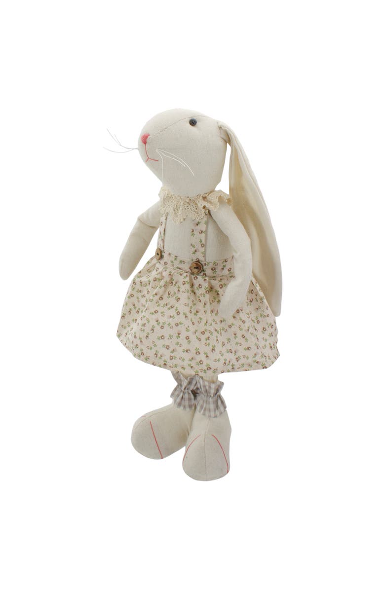Northlight Standing Easter Bunny Rabbit Girl in Floral Dress Decoration - 14.5" - Cream, Alternate, color, Ivory