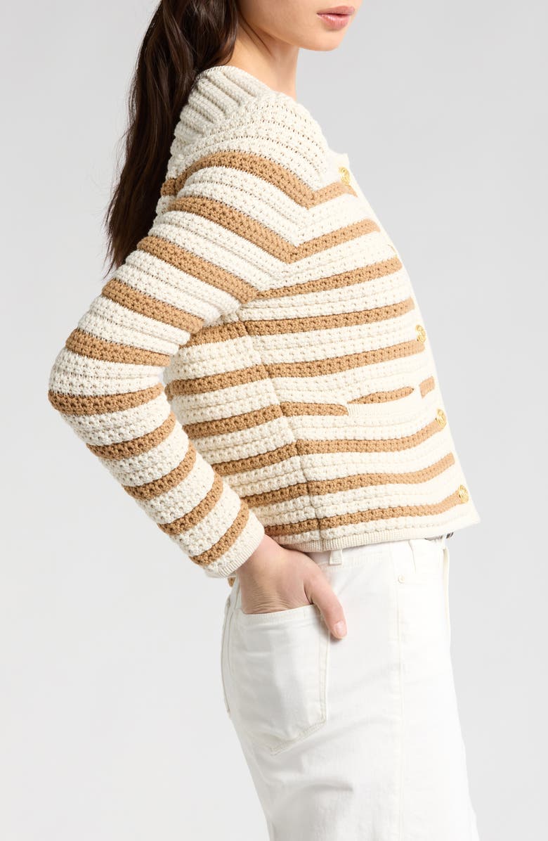 PAIGE Oberon Stripe Cotton Blend Cardigan, Alternate, color, Ivory/ Biscotti