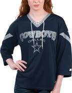 STARTER Women's Starter Navy Dallas Cowboys Rally Lace-Up 3/4-Sleeve T-Shirt